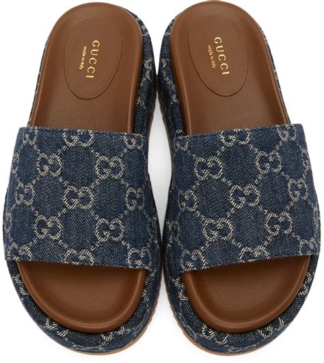 blue denim Gucci slides